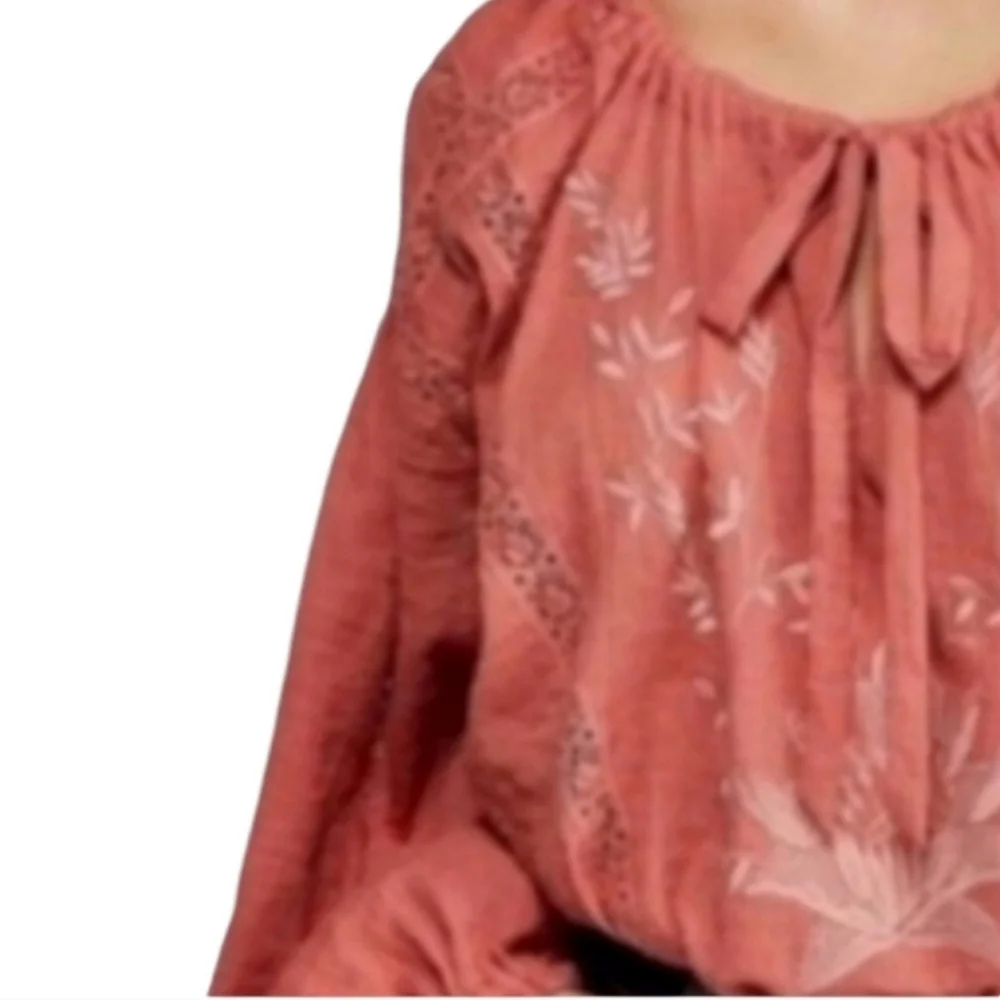 Free People Maria Maria Embroidered Top in Athena Puff Sleeve Size XS